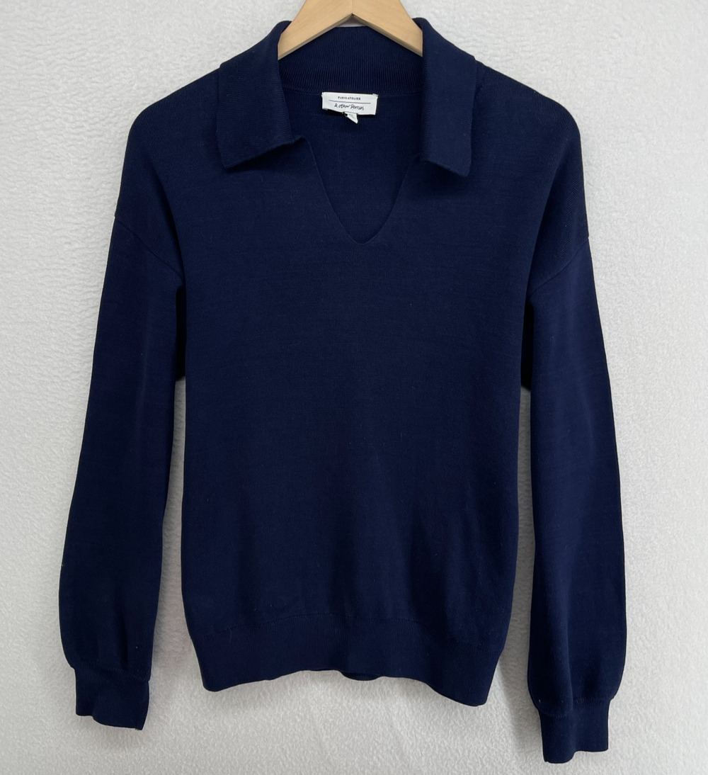 PARIS ATELIER & OTHER STORIES Sweater M Polo Jumper Pullover Cotton Blend Blue
